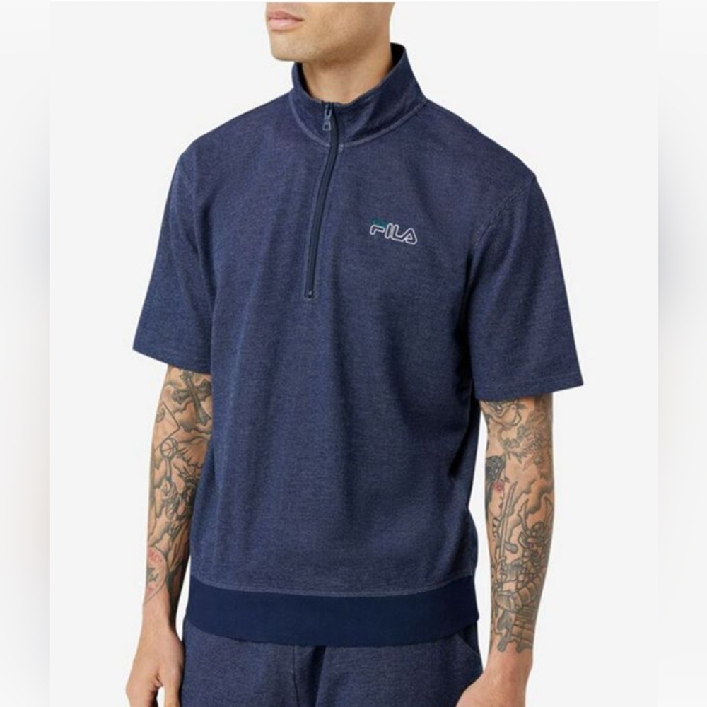 Fila Mens Blue Indigo White Short Sleeve Track Jacket NWT Size Small